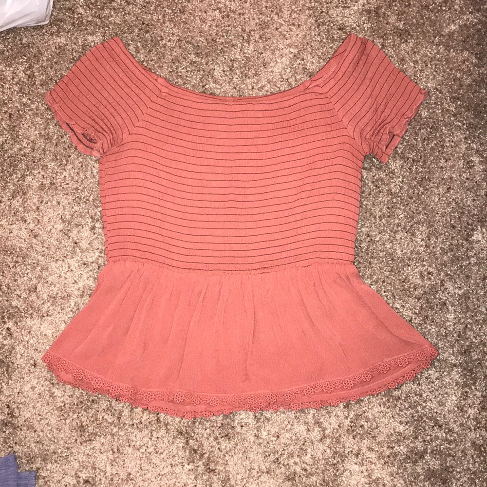 orange red off the shoulder top